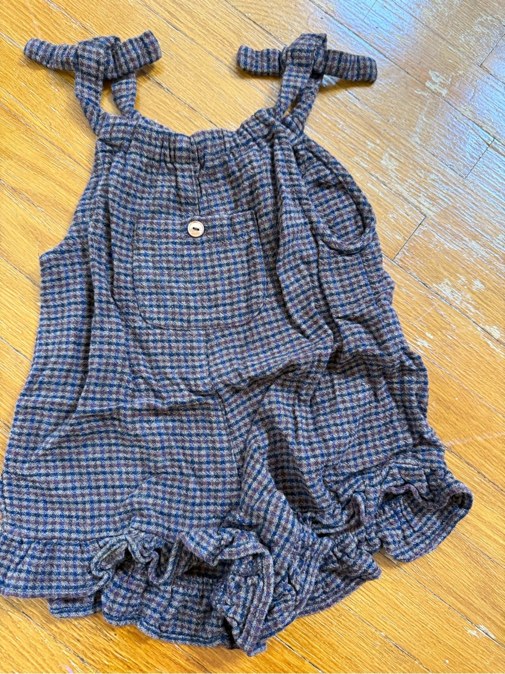 Zara Blue and Brown Plaid Ruffle Romper